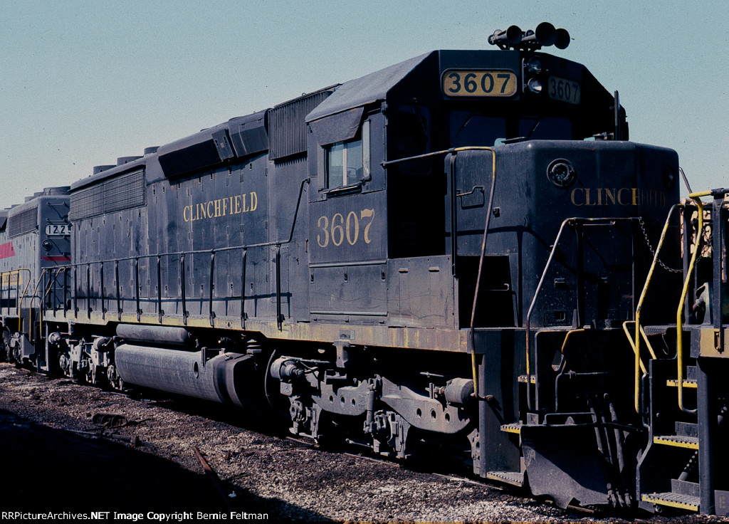 Clinchfield Railroad SD45-2 #3607, in the Tilford Yard engine terminal, 